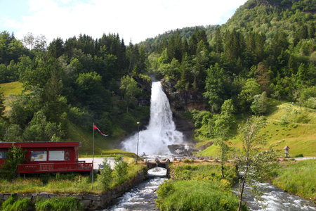 Steinsdalsfossen / Norway - 26 Jun 2012: Steinsdalsfossen waterfall in Norway, Scandinaviaのeditorial素材