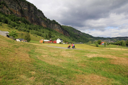 Steinsdalsfossen / Norway - 26 Jun 2012: People close Steinsdalsfossen waterfall in Norway, Scandinaviaのeditorial素材
