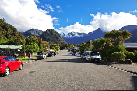 Franz Josef village / New Zealand - 22 Dec 2018: Village Franz Josef close Glacier, New Zealandのeditorial素材