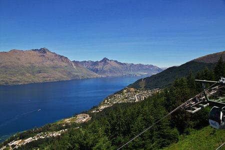 Queenstown / New Zealand - 25 Dec 2018: The view on Queenstown from the cable car, New Zealandのeditorial素材
