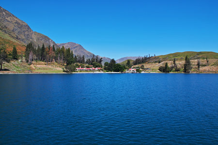 Queenstown / New Zealand - 25 Dec 2018: Mountains along the bay near Queenstown, New Zealandのeditorial素材