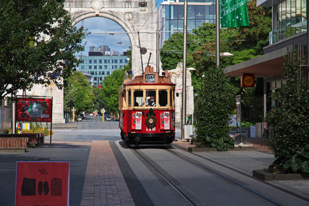 Christchurch / New Zealand - 27 Dec 2018: Tram in Christchurch on South island, New Zealandのeditorial素材