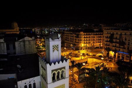 Algeria city / Algeria - 01 Nov 2014: The vintage street in Algeria city at night, Algeriaのeditorial素材