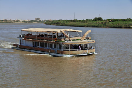 Sudan / Khartoum - 18 Feb 2017: The ship on Nile River, Khartoum, Sudanのeditorial素材