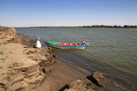 Nile river / Sudan - 23 Feb 2017: The boat on Nile river, Sudanのeditorial素材