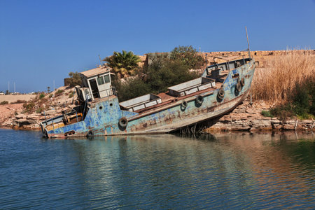 Abu Simbel / Egypt - 25 Feb 2017: The old boat in Abu Simbel, Egyptのeditorial素材