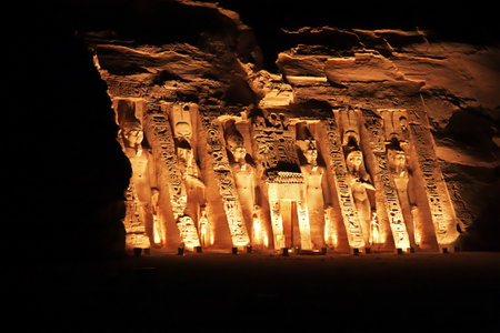 Abu Simbel / Egypt - 25 Feb 2017: Temple at night in Abu Simbel, Egyptのeditorial素材