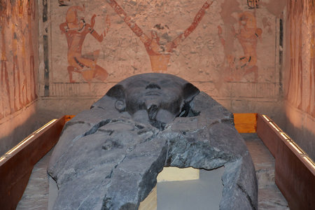 Luxor / Egypt - 28 Feb 2017. Frescos in the ancient necropolis Valley of the Kings in Luxorのeditorial素材