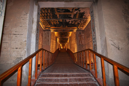 Luxor / Egypt - 28 Feb 2017. Frescos in the ancient necropolis Valley of the Kings in Luxorのeditorial素材