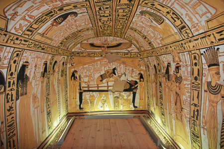 Luxor / Egypt - 28 Feb 2017. Frescos in the ancient necropolis Valley of Artisans in Luxorのeditorial素材