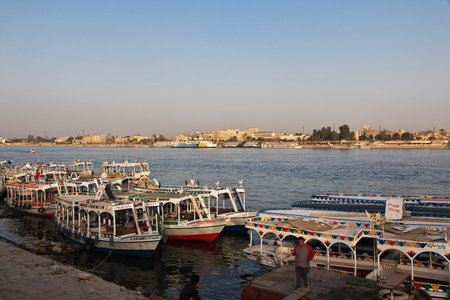Luxor / Egypt - 28 Feb 2017: The boats on Nile river in Luxor city, Egyptのeditorial素材