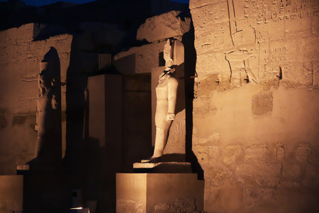 Luxor / Egypt - 28 Feb 2017: Ancient Karnak temple in Luxor at night, Egyptのeditorial素材
