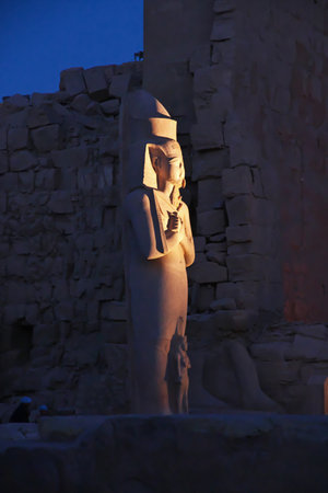 Luxor / Egypt - 28 Feb 2017: Ancient Karnak temple in Luxor at night, Egypt