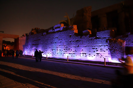 Luxor / Egypt - 28 Feb 2017: Ancient Karnak temple in Luxor at night, Egyptのeditorial素材