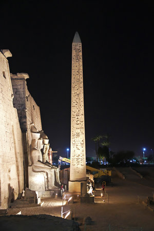 Luxor / Egypt - 28 Feb 2017: Ancient Karnak temple in Luxor at night, Egyptのeditorial素材