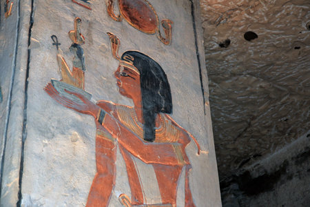 Luxor / Egypt - 28 Feb 2017. Frescos in the ancient necropolis Valley of the Kings in Luxorのeditorial素材
