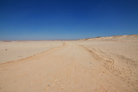 Amarna / Egypt - 03 Mar 2017: Road in deser Sahara in Amarna, Egyptのeditorial素材