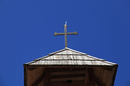 Drvengrad / Serbia - 27 Apr 2018: The roof of the church in Drvengrad, Serbiaのeditorial素材