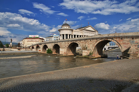 Skopje / Macedonia - 10 May 2018: The vintage bridge, Skopje, Macedonia, Balkansのeditorial素材