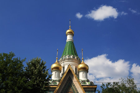 Sofia / Bulgaria - 13 Jul 2015: Saint Nikolas Russian Church, Tsurkva Sveta Nikolai in Sofia, Bulgariaのeditorial素材
