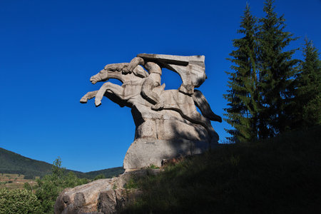 Koprivshtitsa / Bulgaria - 15 Jul 2015: The monument in vintage village Koprivshtitsa, Bulgariaのeditorial素材