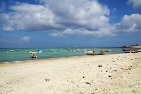 Shuab / Yemen - 08 Jan 2013: The boat in Shuab bay on Socotra island, Indian ocean, Yemenのeditorial素材
