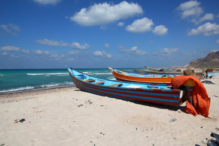 Socotra / Yemen - 05 Jan 2013: The boat on the coast of Indian ocean, Socotra island, Yemenのeditorial素材