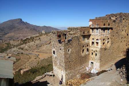 Al Hajjarah / Yemen - 04 Jan 2013: Al Hajjarah village in mountains, Yemenのeditorial素材