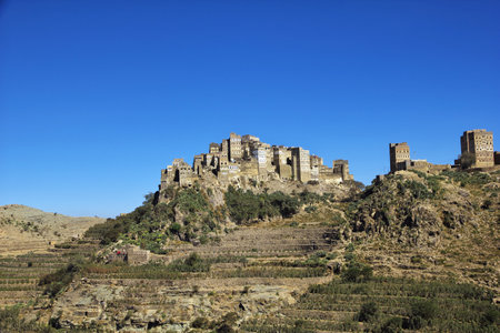 Al Hajjarah / Yemen - 04 Jan 2013: Al Hajjarah village in mountains, Yemenのeditorial素材
