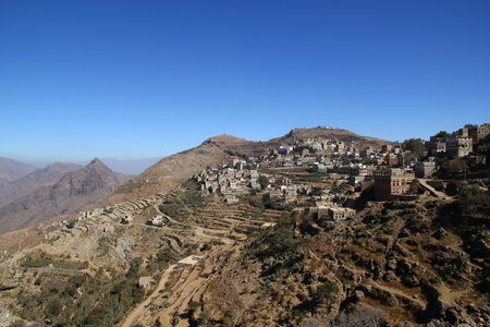 Al Manakhah / Yemen - 04 Jan 2013: Al Manakhah village in mountains, Yemenのeditorial素材