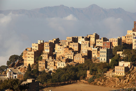 Al-Mahwit / Yemen - 02 Jan 2013: Al-Mahwit village in mountains, Yemenのeditorial素材