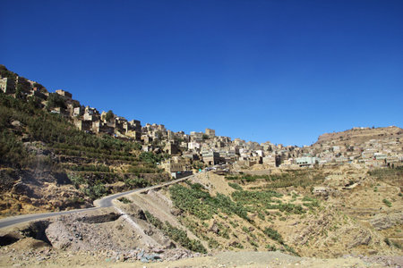 Al Manakhah / Yemen - 04 Jan 2013: Al Manakhah village in mountains, Yemenのeditorial素材