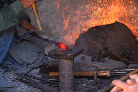 Al-Mahwit / Yemen - 03 Jan 2013: The forge in Al-Mahwit village in mountains, Yemenのeditorial素材