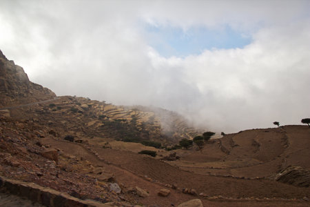 Tawila / Yemen - 02 Jan 2013: Clouds in Tawila village in mountains, Yemenのeditorial素材