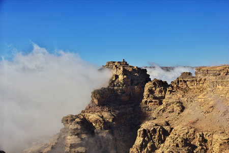 Tawila / Yemen - 02 Jan 2013: Clouds in Tawila village in mountains, Yemenのeditorial素材