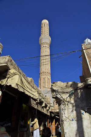 Sana'a / Yemen - 01 Jan 2013: The vintage minaret in Sana'a, Yemenのeditorial素材