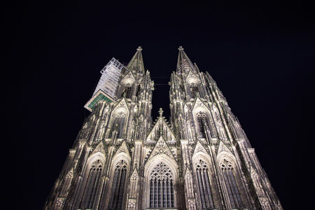Cologne / Germany - 10 Sep 2015: Ancient Cologne Cathedral at night in Germanyのeditorial素材