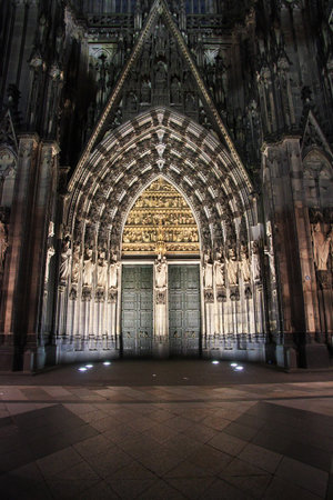 Cologne / Germany - 10 Sep 2015: Ancient Cologne Cathedral at night in Germanyのeditorial素材