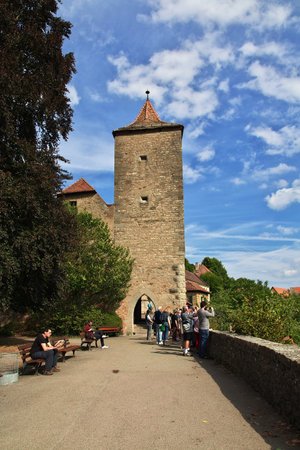Rotenburg on Tauber, Bavaria / Germany - 12 Sep 2015: The vintage tower in Rotenburg on Tauber in Germanyのeditorial素材