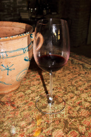 Signagi / Georgia - 05 May 2013: TThe glass of wine in Signagi city, Georgiaのeditorial素材