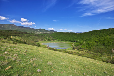 Jvari / Georgia - 04 May 2013: The view on mountains and rivers, Jvari, Georgiaのeditorial素材