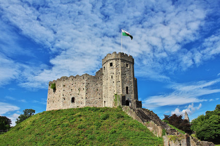 Cardiff / UK - 30 Jul 2013: The medieval Cardiff Castle in Walesのeditorial素材