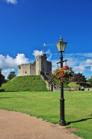 Cardiff / UK - 30 Jul 2013: The medieval Cardiff Castle in Walesのeditorial素材