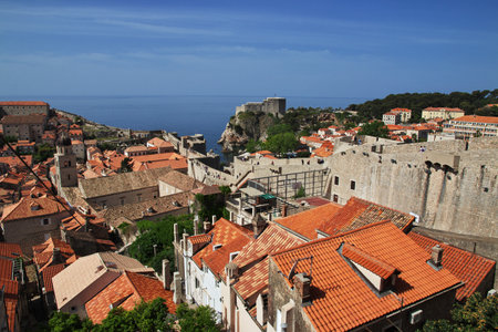 Dubrovnik / Croatia - 02 May 2018: Red roofs in Dubrovnik city on Adriatic sea, Croatiaのeditorial素材