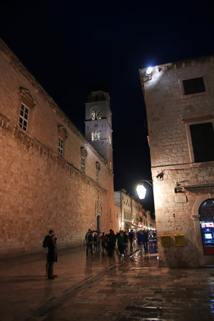 Dubrovnik / Croatia - 04 May 2018: Stradun street at night in Dubrovnik city on Adriatic sea, Croatiaのeditorial素材