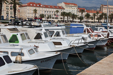 Split / Croatia - 02 May 2018: Boats in the marina of Split city on Adriatic sea, Croatiaのeditorial素材