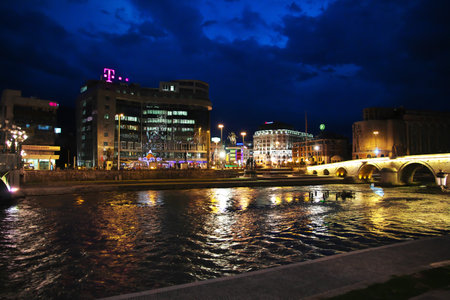 Night in Skopje of Macedonia, Balkansのeditorial素材