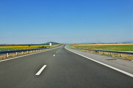 Plovdiv / Bulgaria - 12 Jul 2015: The road on the field, Bulgariaのeditorial素材