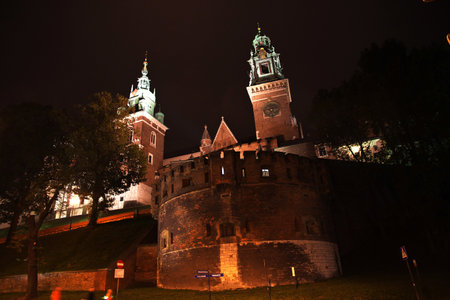 Krakow / Poland - 05 Sep 2015: The castle at night in Krakow city of Polandのeditorial素材