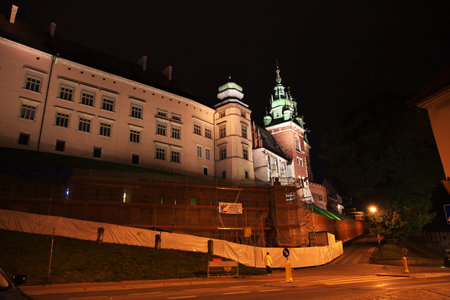 Krakow / Poland - 05 Sep 2015: The castle at night in Krakow city of Polandのeditorial素材